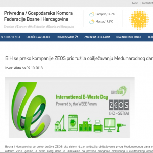 BiH se preko kompanije ZEOS pridružila obilježavanju Međunarodnog dana e-otpada